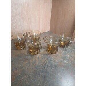 libbey greek key amber and gold glasses set of 5